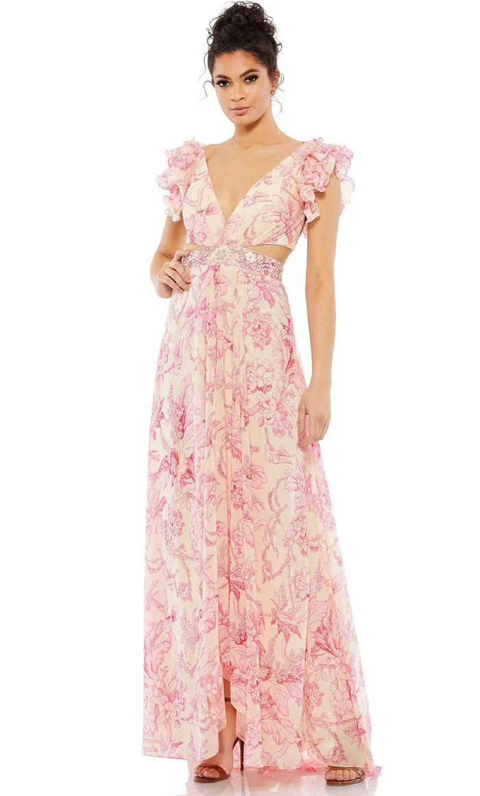 Mac Duggal Pink Multi Embellished Floral Lace Up Back Cut Out Gown Size 12 $598
