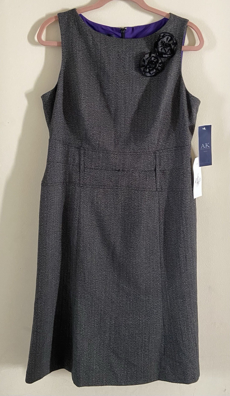 NWT Anne Klein Women’s Sz:12 Gray Herringbone SLVLS Sheath Dress Office siren￼