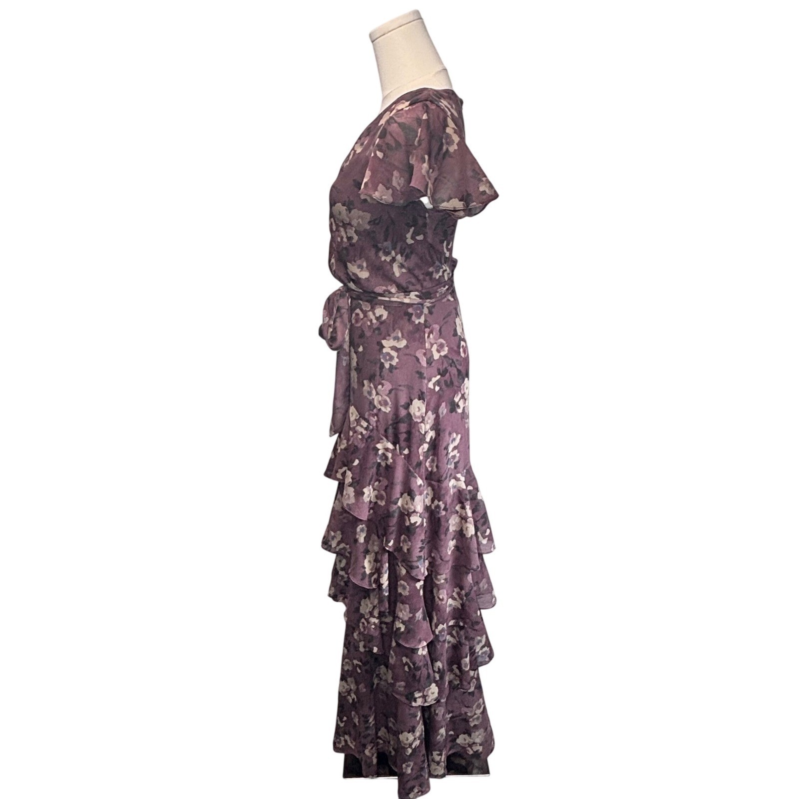 Ralph Lauren Maxi Dress Georgette Chiffon Floral Layered Ruffles Cottagecore 8
