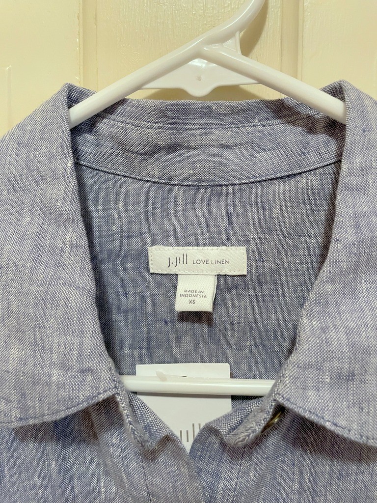 NWT J.Jill Love Linen Blue Button Front SS Shirt Dress w/ Pockets XS