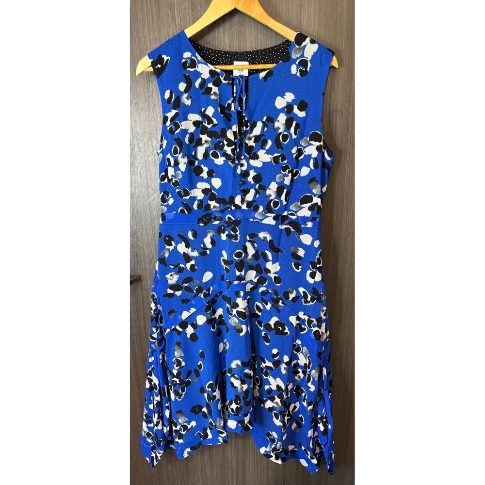 Cabi Midi A-Line Dress Women’s Medium Blue Lined Floral Round Neck Sleeveless
