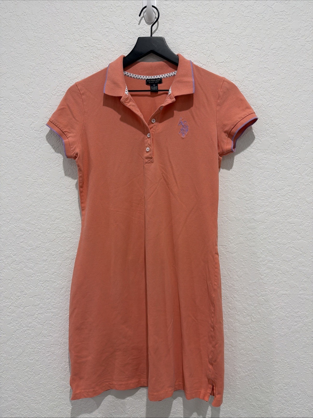 U.S. Polo Assn Y2K Preppy Peach And Purple Embroidered Collared Dress Sz Medium
