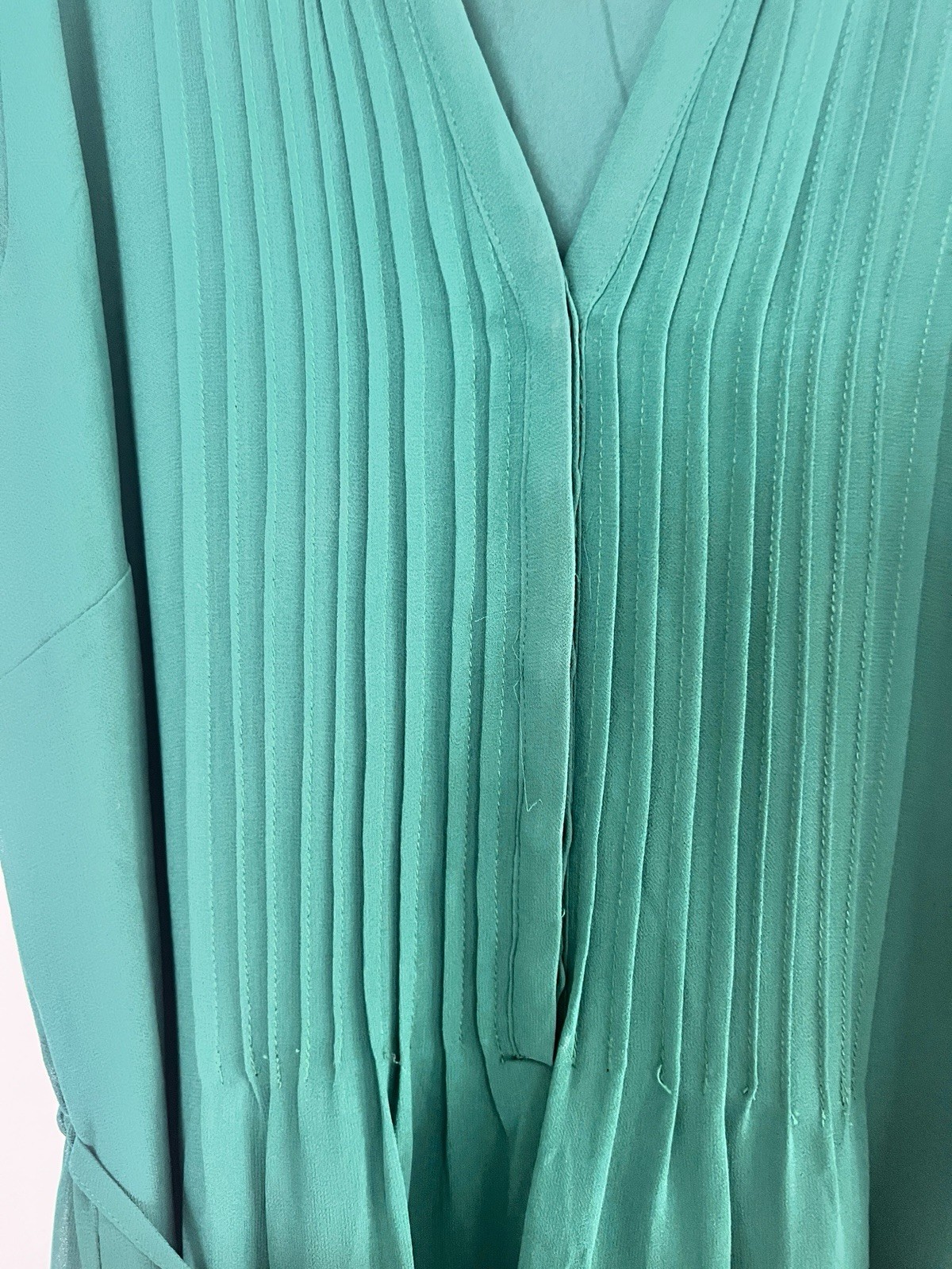 Women’s H&M Size 6 Belted Stretch Sheer Lined Green Dress Short Sleeve