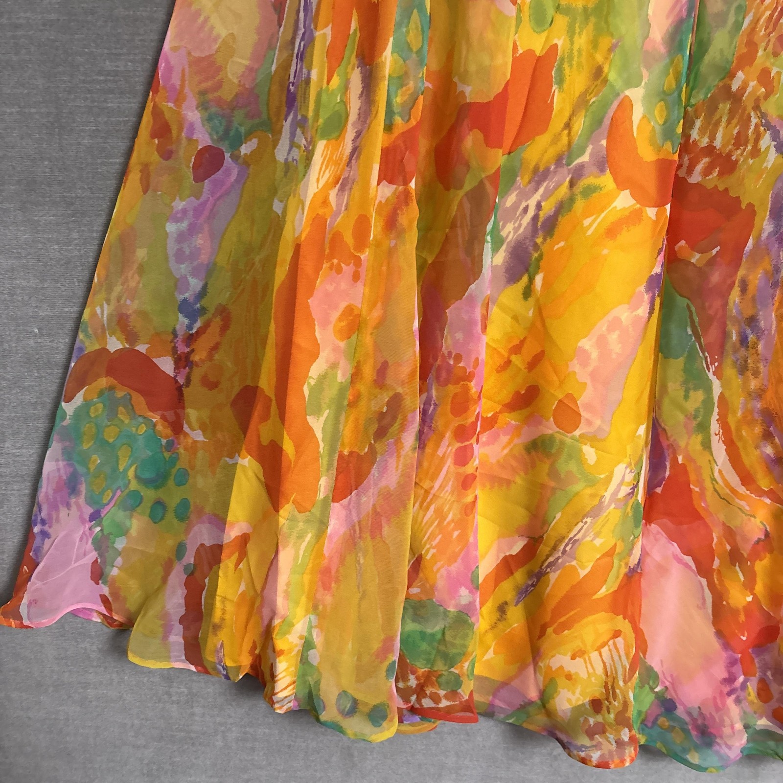 Vintage Jack Bryan Dress XS 70s Watercolor Chiffon Maxi Hostess Gown Psychedelic