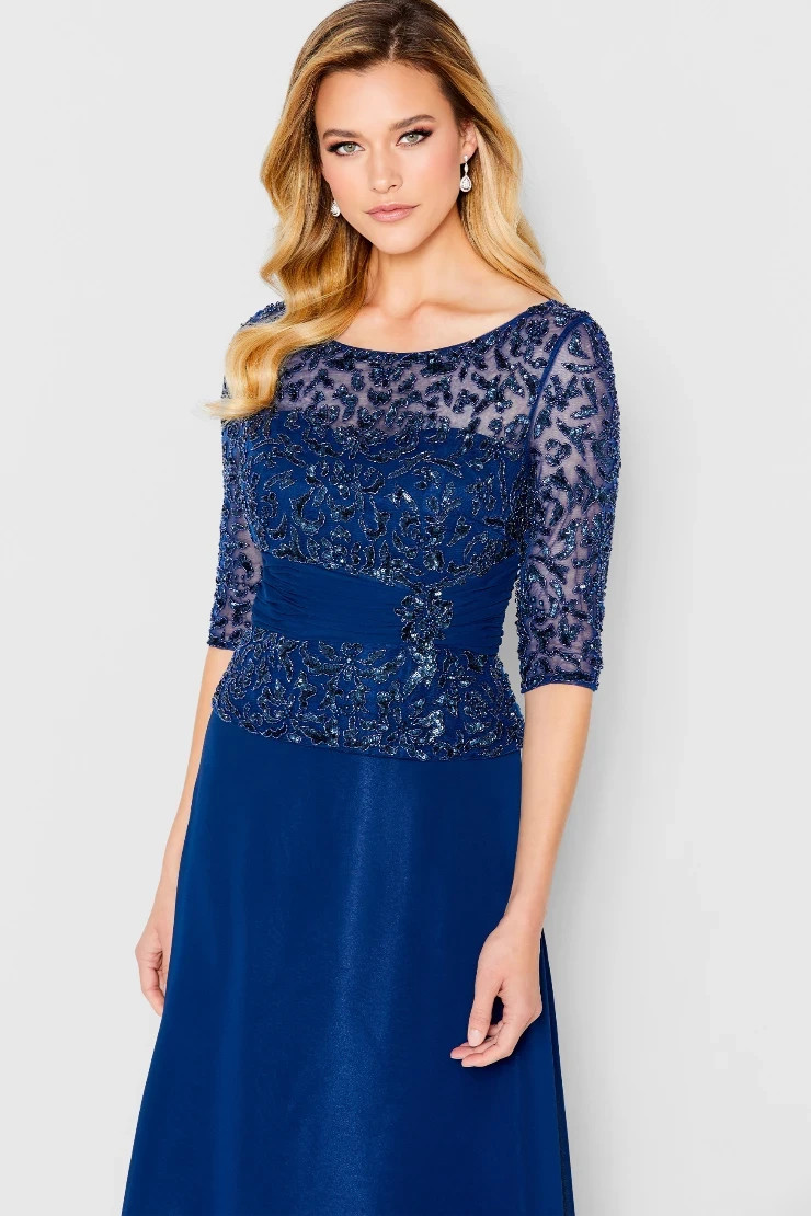 Cameron Blake Mon Cheri Royal Blue Beaded Embroidered Chiffon Gown Size 14 $765