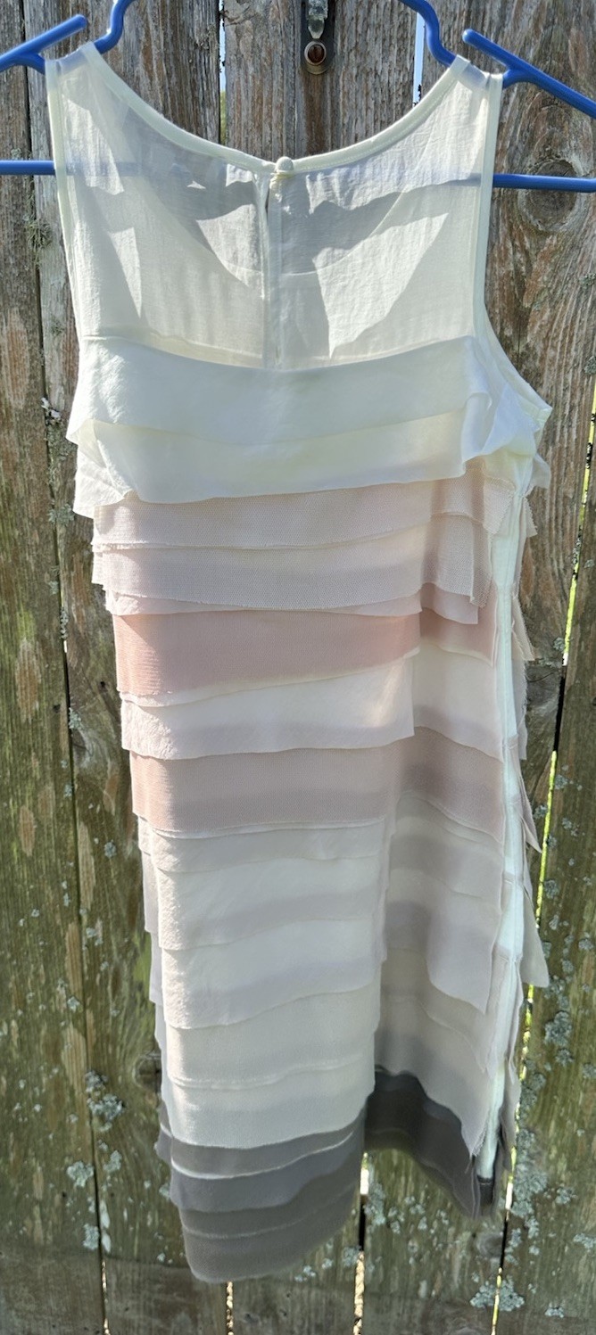 LOFT Layered Sheer Neutrals Sheath Dress Keyhole Button Back Closure Size 0P