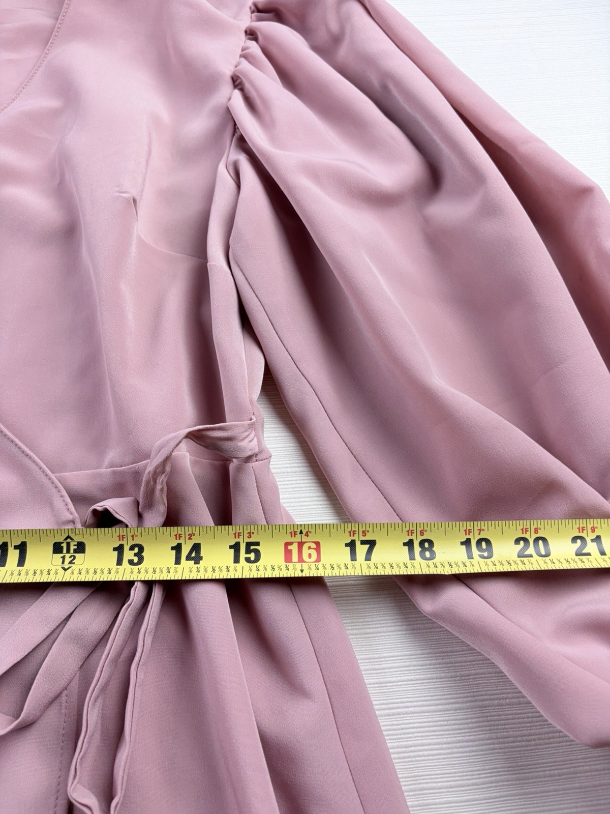 Topshop Pink Wrap Dress V-Neck Puff Long Sleeves Tie Waist Short US 8