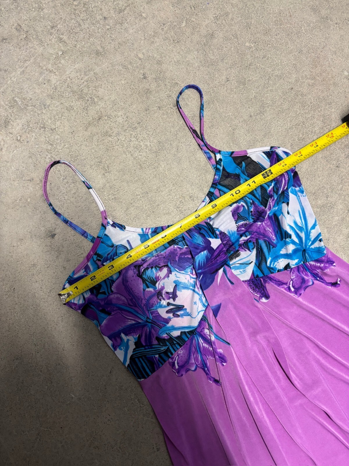 Silk Blend Tropical Floral Slip Maxi Dress Purple Blue Y2K Vacation XS