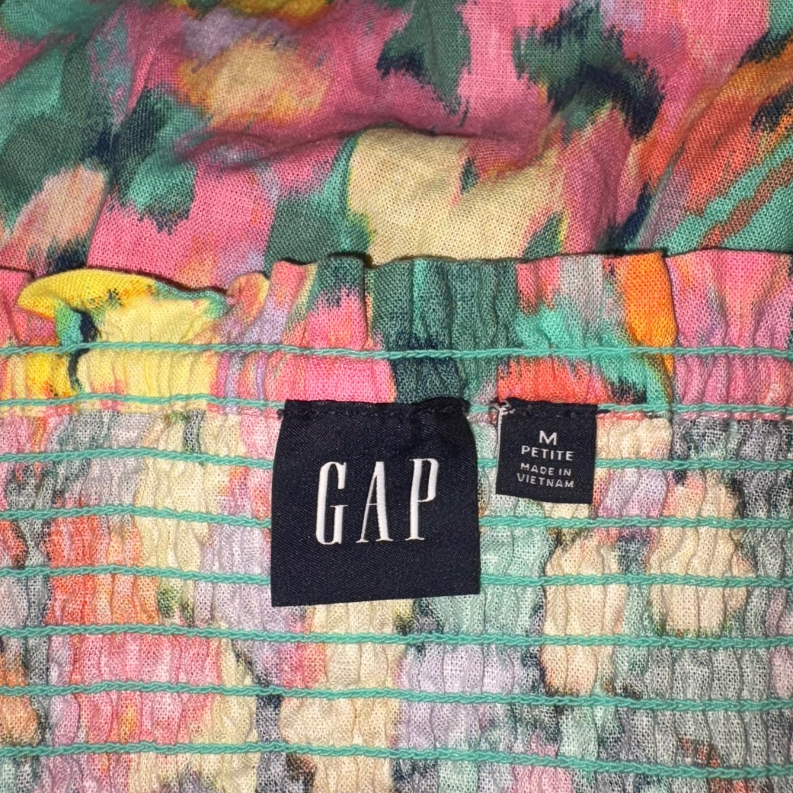 GAP Linen Floral Smocked Puff Sleeve Dress Square Neck Cottagecore SZ Medium