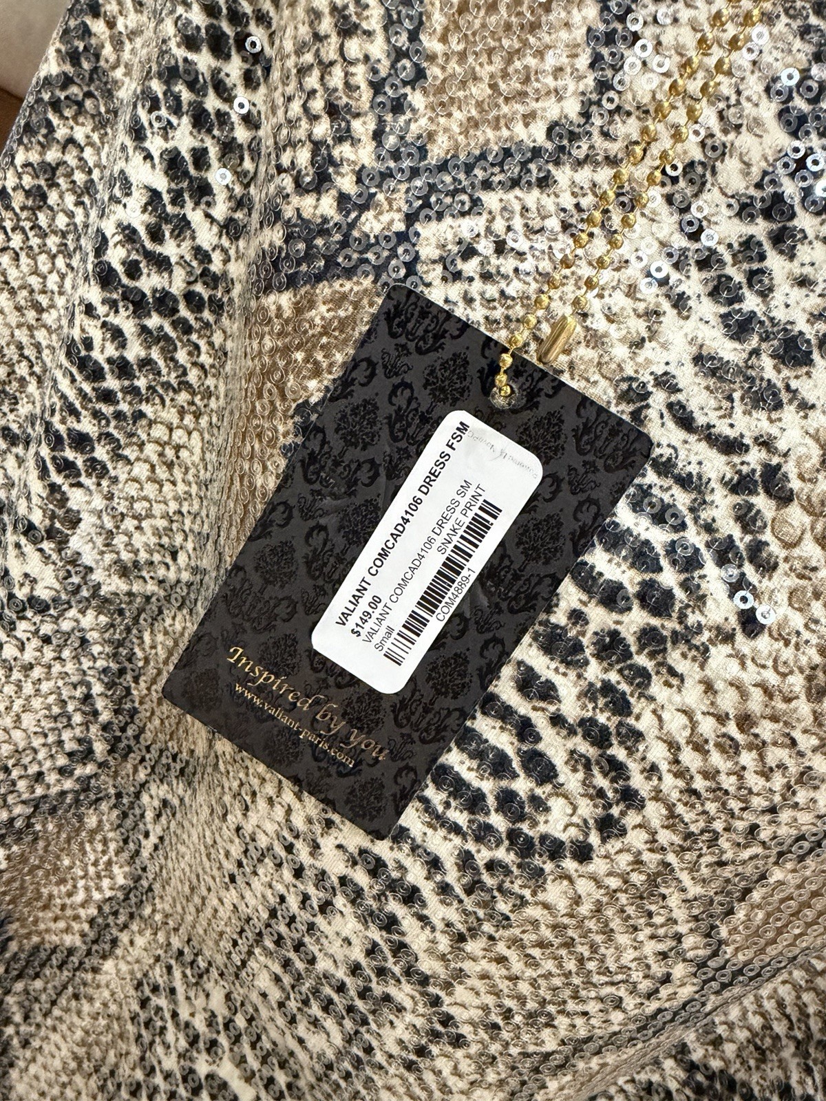 NWT Valiant Paris Snake Print Sequin Slip Midi Dress Scoop Neck Sleeveless S