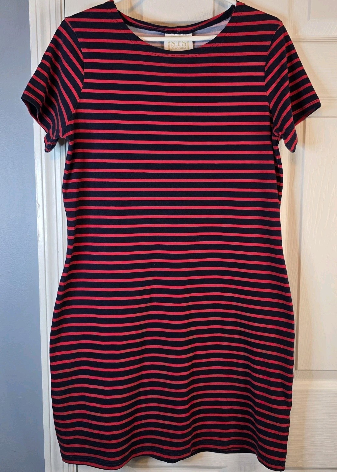 Sail to Sable Size M Navy Red Stripe Nautical Cotton T-Shirt Dress NWT $98