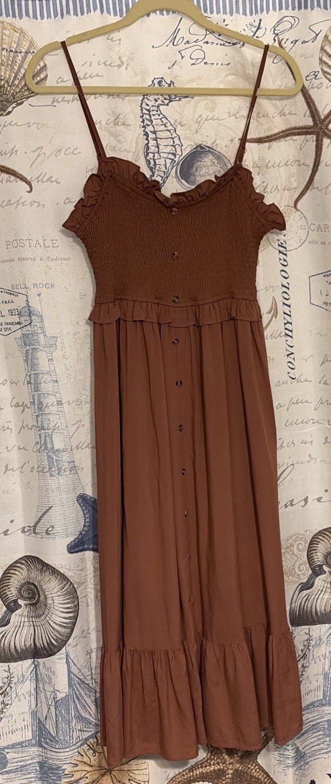 Mikarose Sundress Large “The Jones” Brown Ruffles NWT $60 Ankle Length Lined