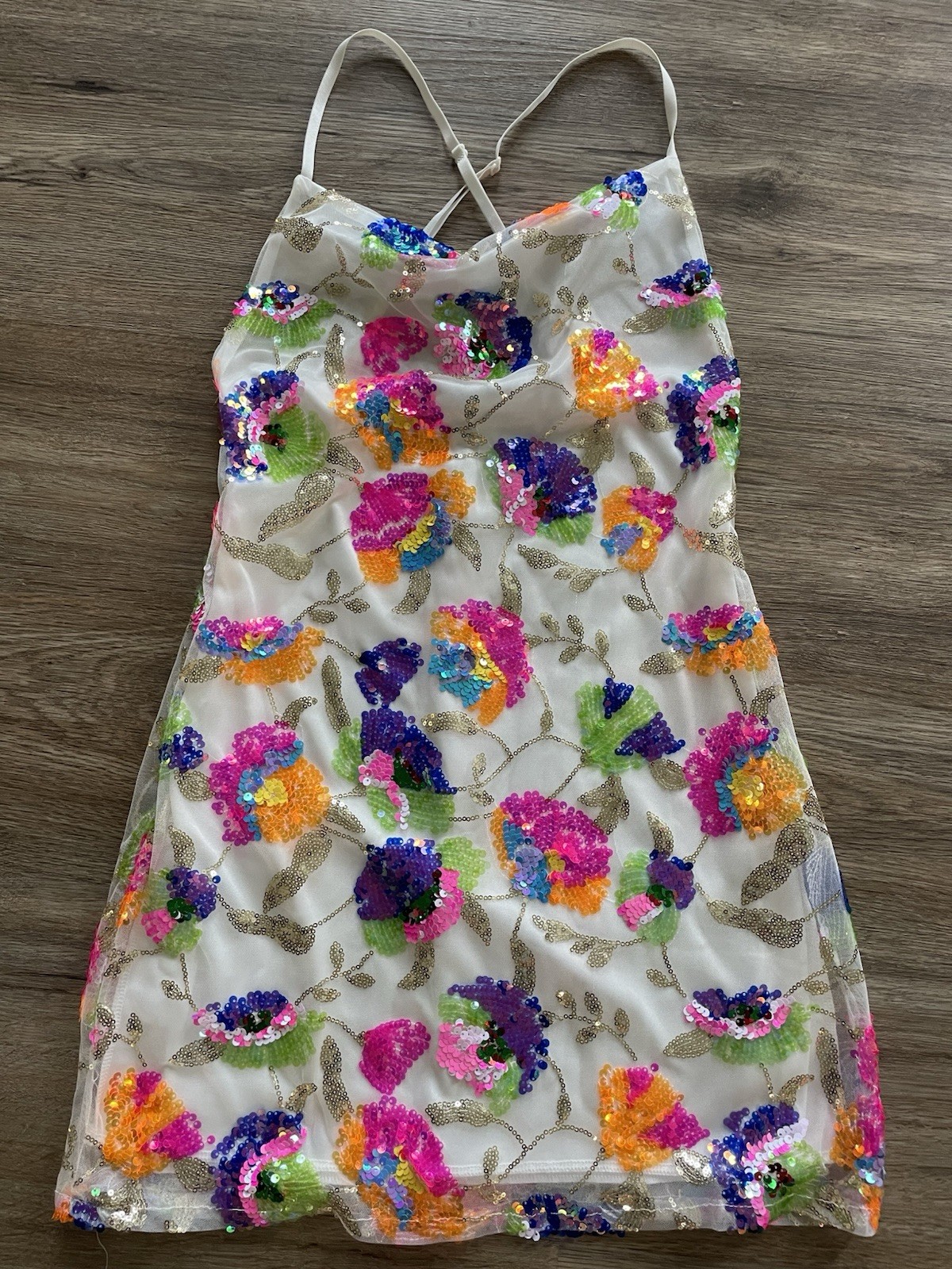 Floral Sequin Homecoming Dress Size Sm White Pink Blue Orange green Gold Rainbow