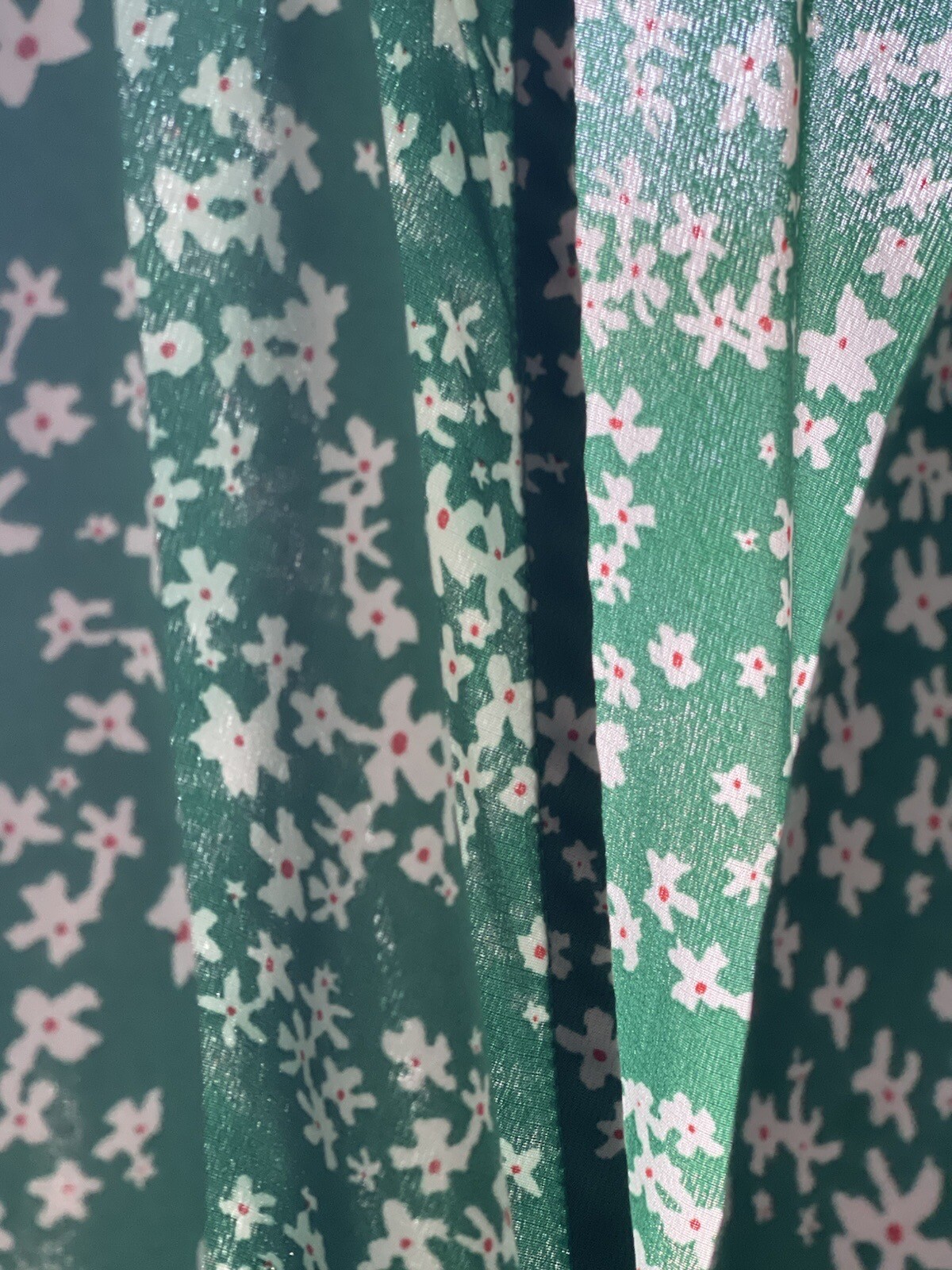 Cupshe Dress Green White Floral Sz L V Neck Gathered Pullover Short Sleeve EUC