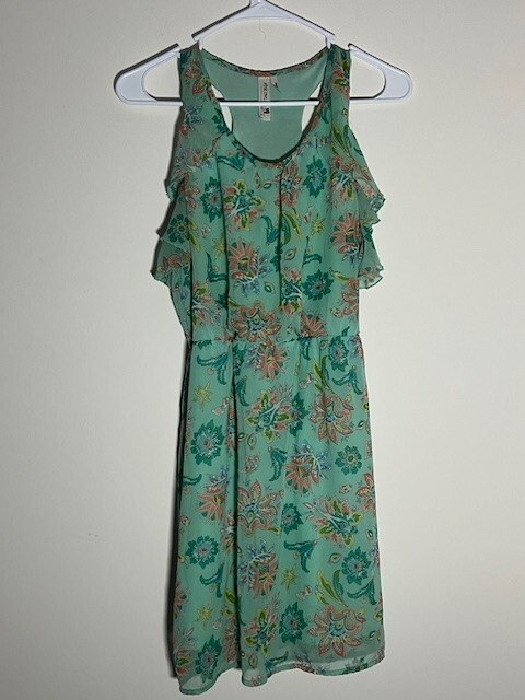Pink Owl Apparel Green and Floral Print Dress Size Medium