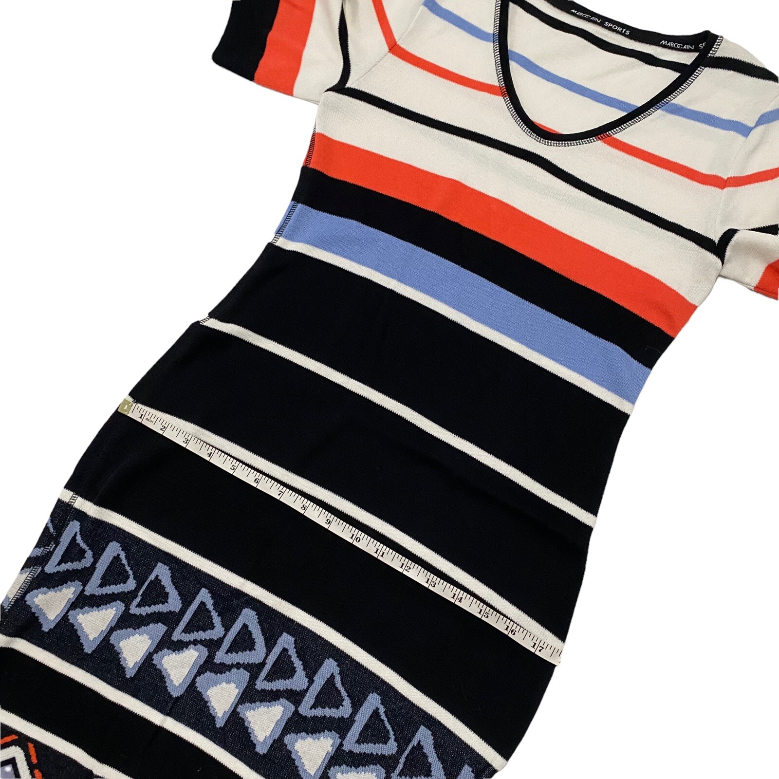 Marc Cain Sport Navy White Coastal Striped Geometric Knit Dress N2