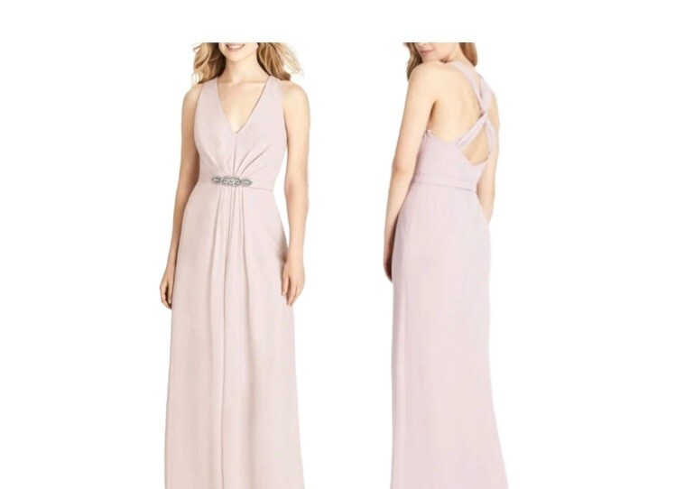 NWOT Jenny Packham Bridesmaids Twist Back Belted Dress Blush Size 4 NEW