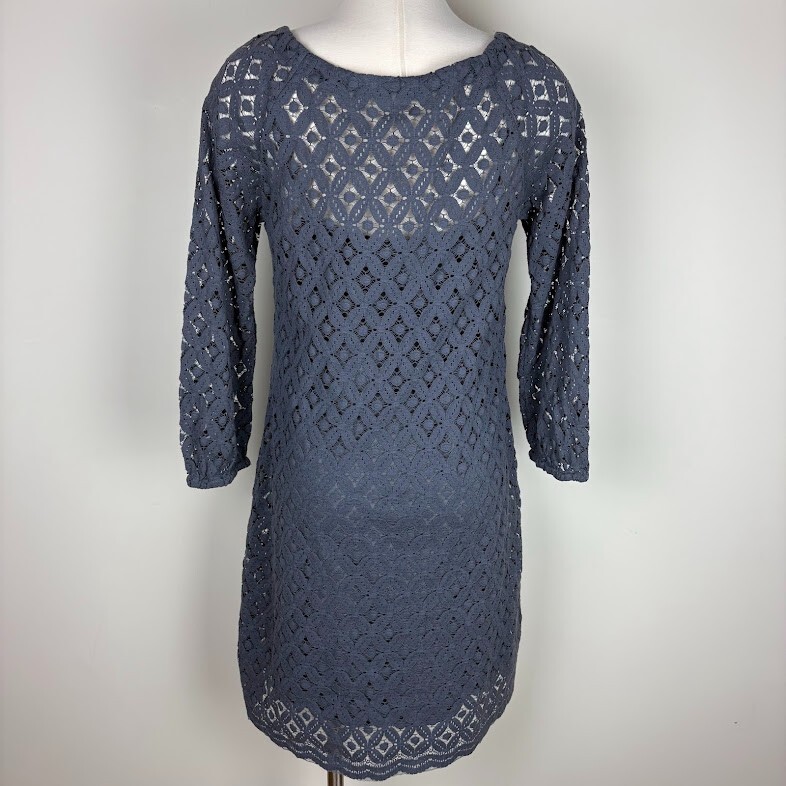 Garnet Hill Lace Shift Midi Dress Lined Sz 10 Drawstring Neck Beachy Cottagecore