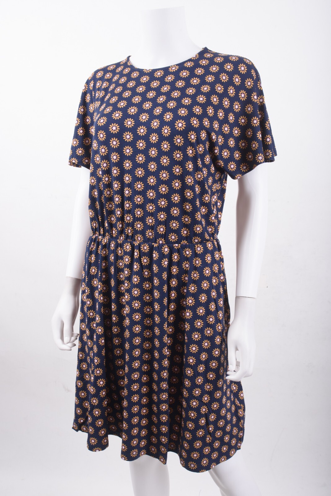 Boden Womens Flutter Sleeve Jersey Dress UK 14 US 10 Navy Blue Daisy Floral NWT