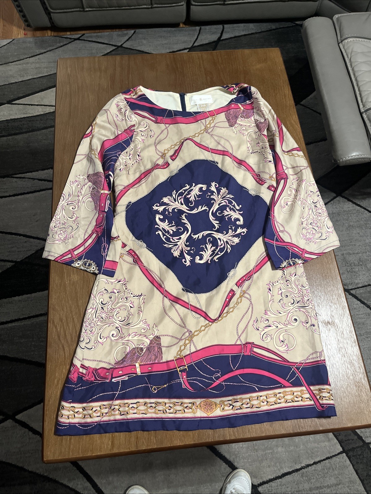 NWT $232 Julie Brown Navy Pink Cavalier Silk Dress Size 10 Tunic Flowy Print