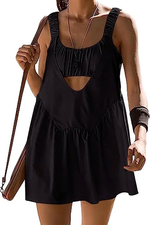 Lauweion Women’s Athletic Tennis Dresses Built Bra Shorts 2026 Summer M