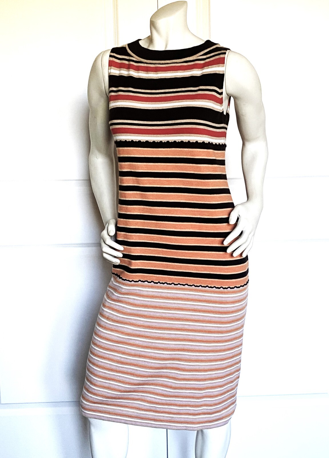 MARNI WOOL BLEND STRIPE MULTICOLOR SHEATH MIDI CALF DRESS SIZE: M