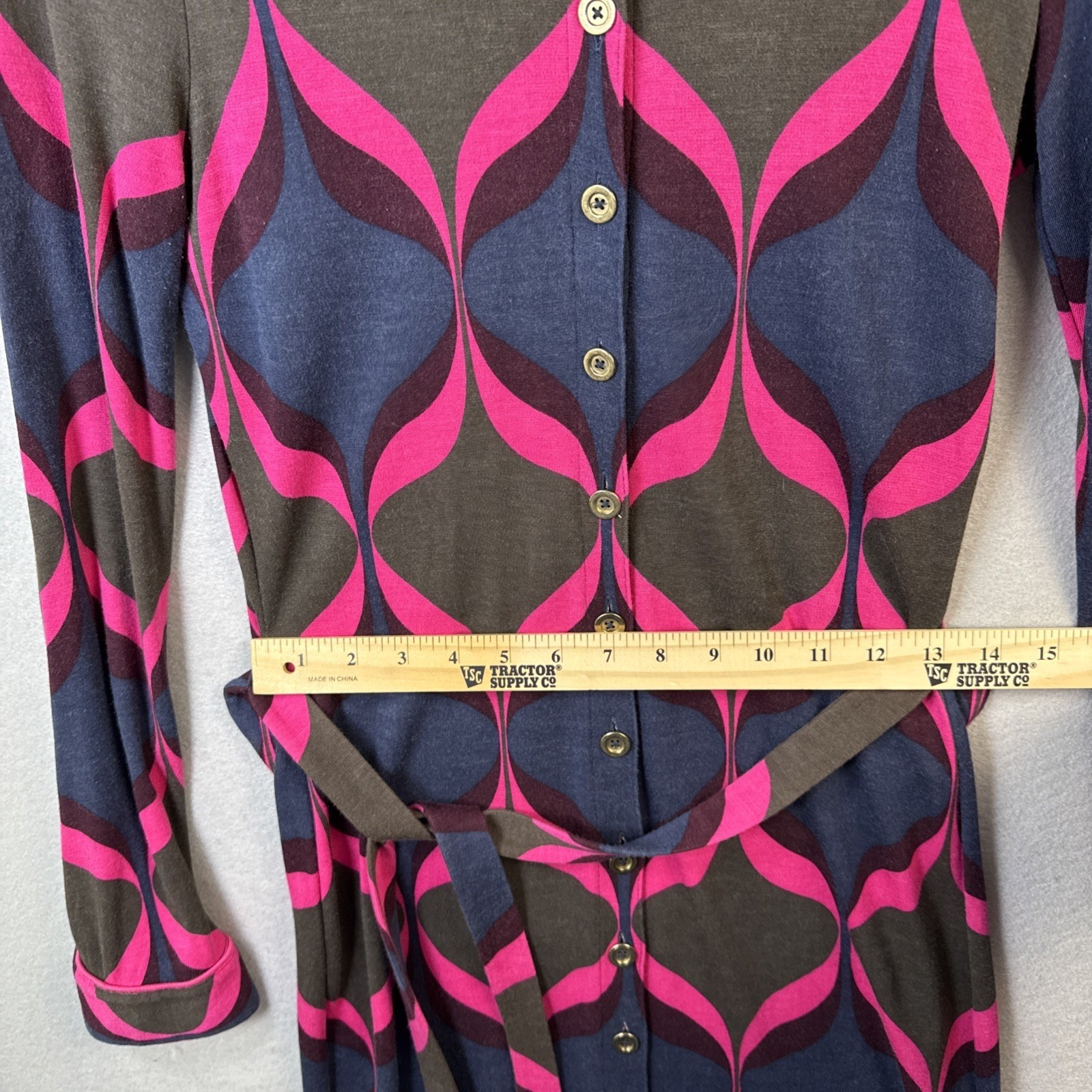 Boden Carnaby Geometric Ogee Viscose Jersey Long Sleeve Shirt Dress Belted US 6R
