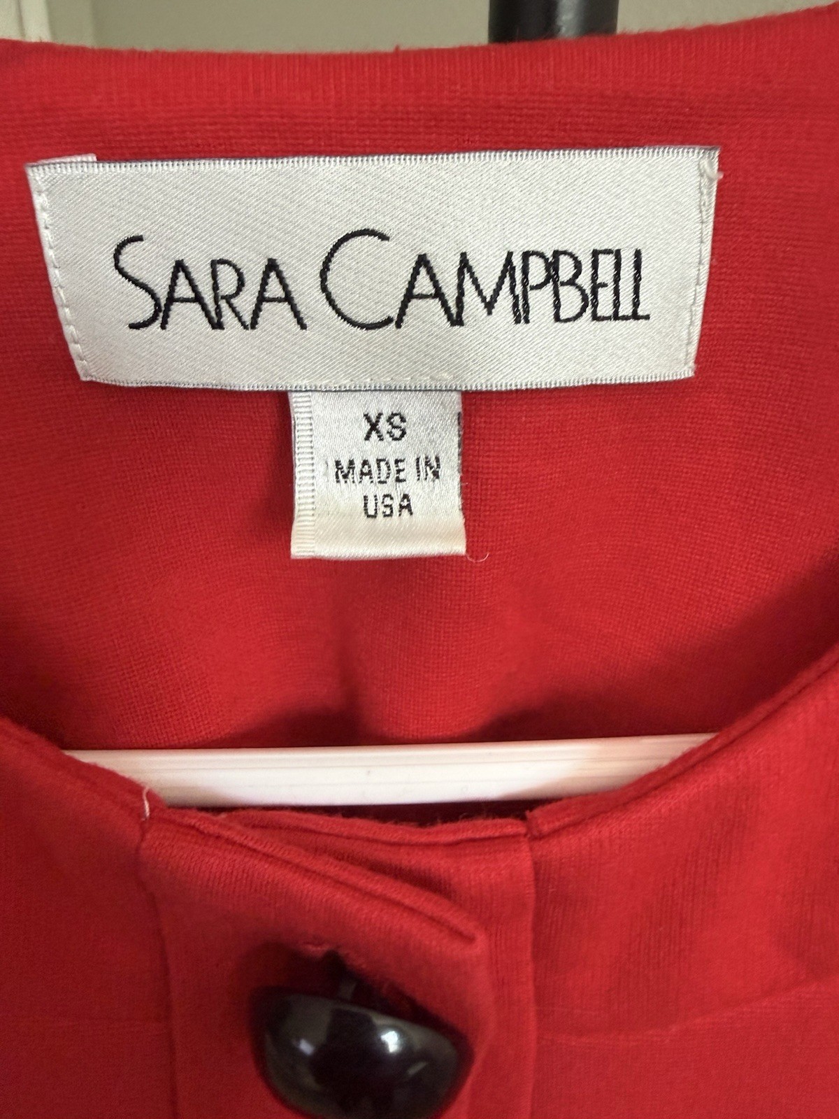 Sara Campbell Red Shift Dress XS Sleeveless Knit Button Front Pockets