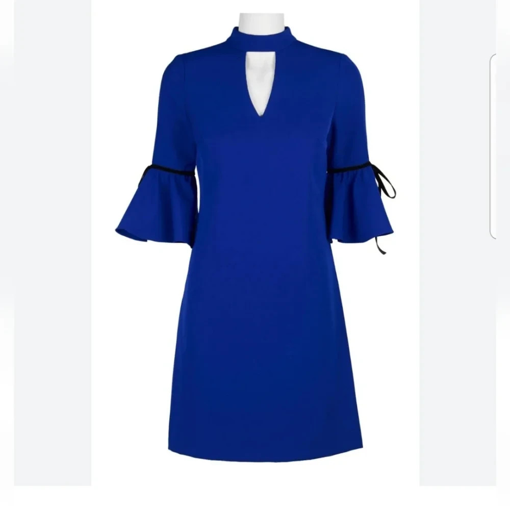 NWT, Julia Jordan Womens Cobalt Blue Short Bell-Sleeve Choker Sheath Dress
