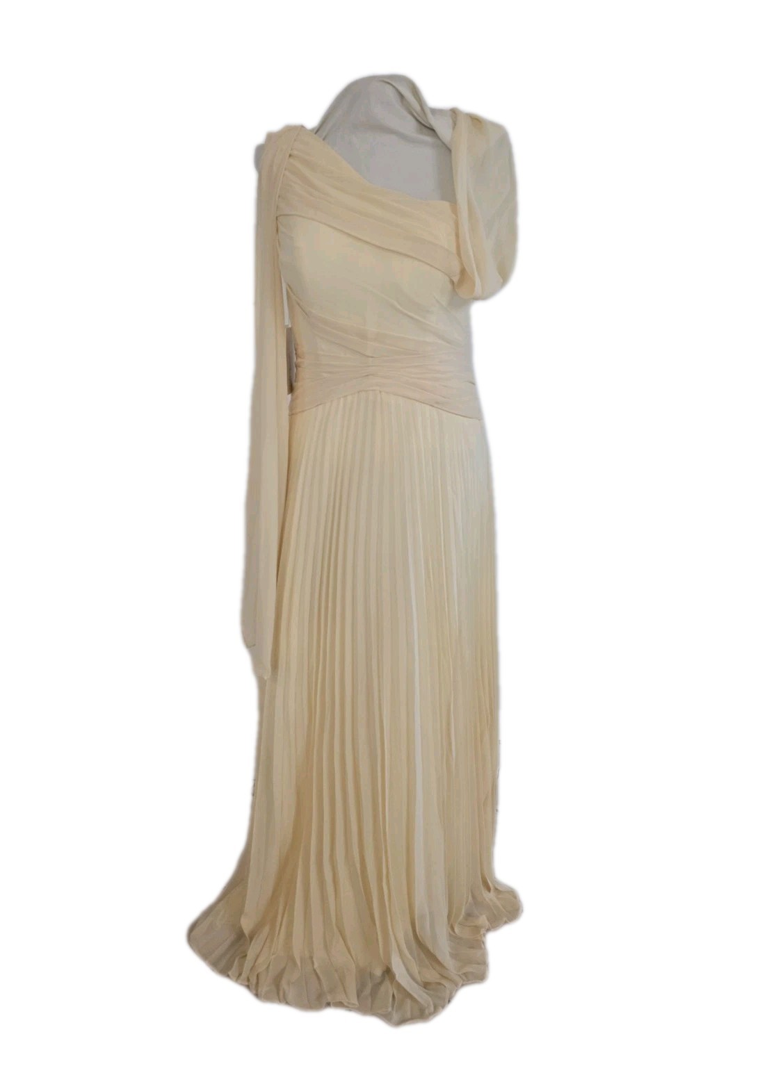 Witness Of Love asymmetric, one-shoulder pleated formal gown Ivory Size 12