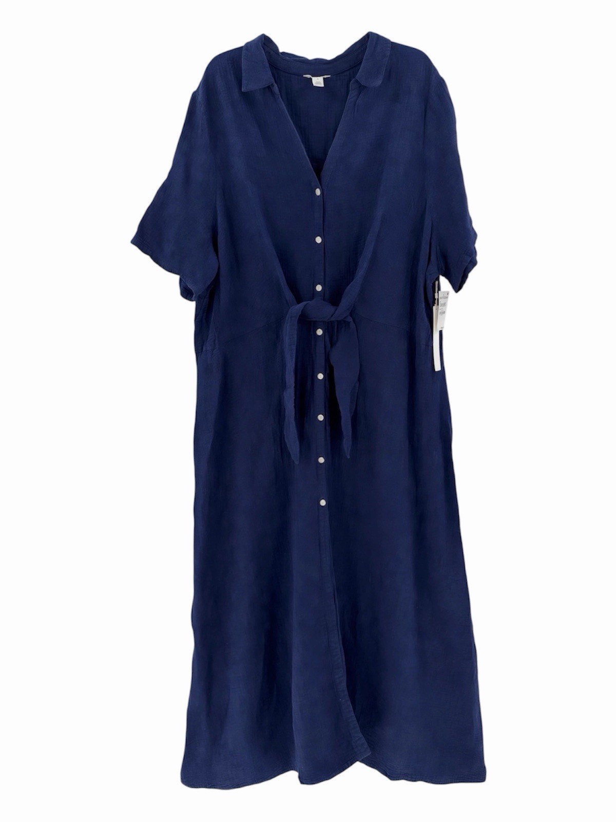 NWT Caslon Nordstrom Cotton Gauze Tie Front Maxi Dress Navy Blue Plus 3X 22 24