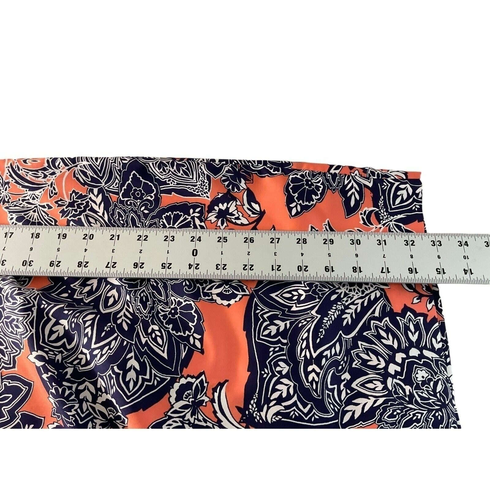 The Limited Womens Paisley Floral Shift Dress 3/4 Sleeve Coral Navy Blue XS
