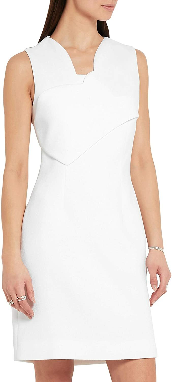 Carven – Scalloped Cross Panel Pencil Crepe Dress in White, 0-2 US/34 EU, NWT
