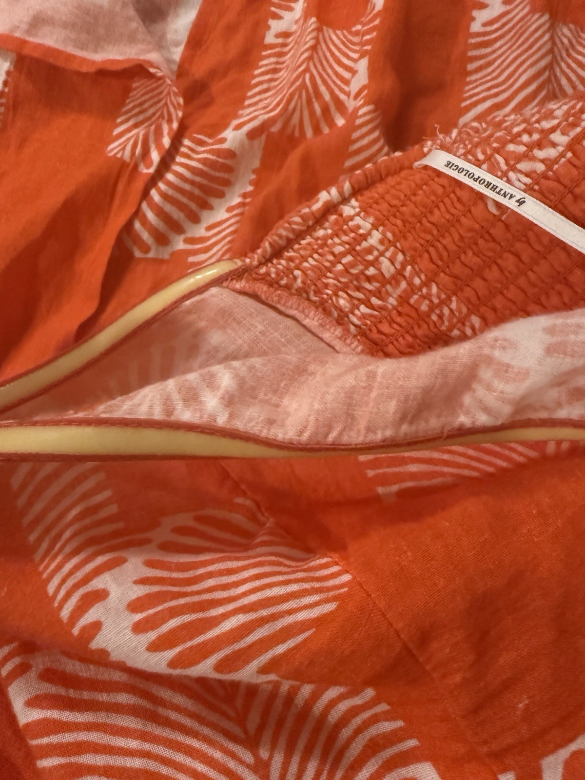 Anthropologie Orange/Red White Palm Print Smocked Midi Dress Women’s Size L