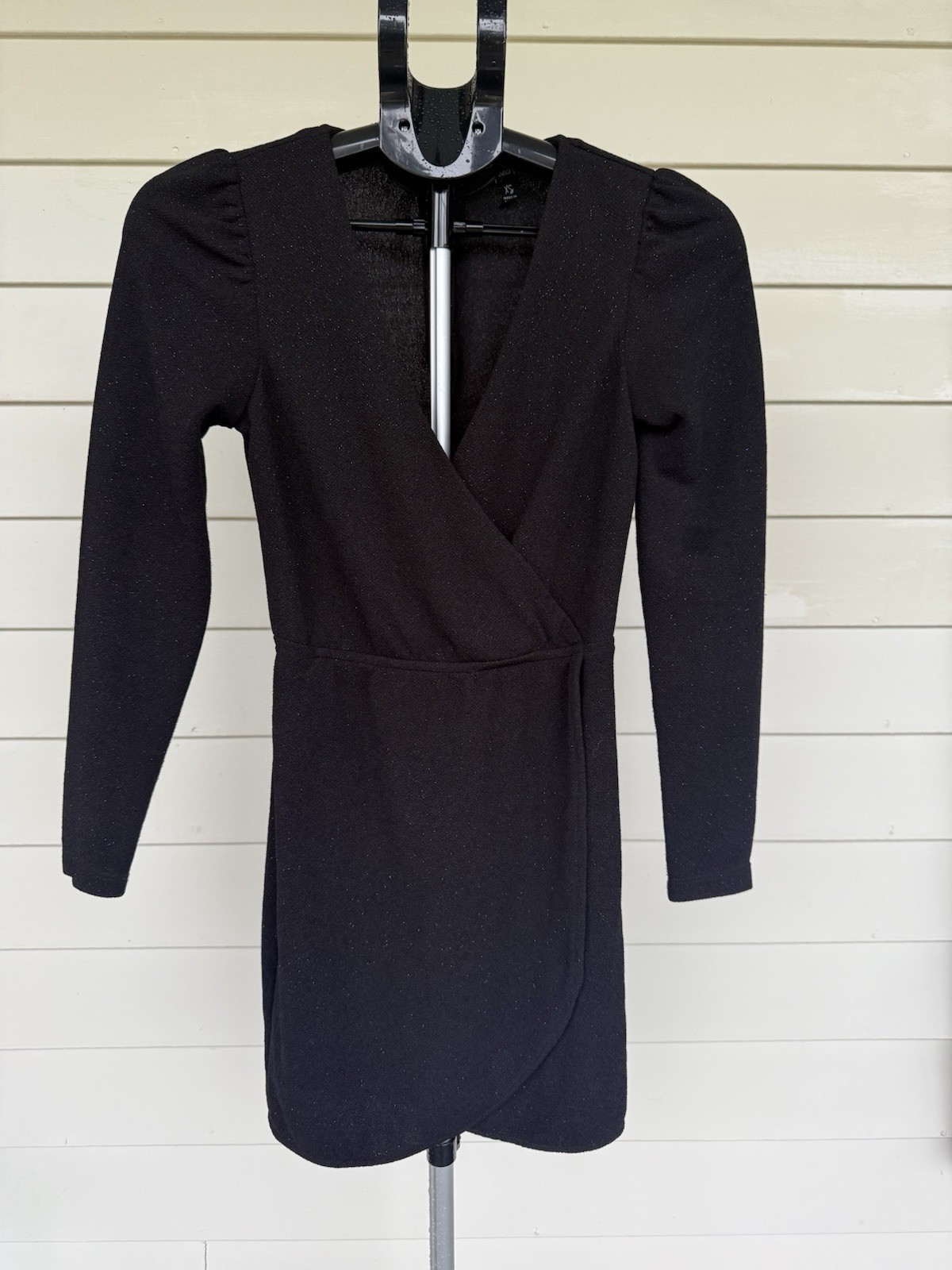 Speechless Black Glitter Sparkle Faux Wrap Dress Size XS Whimsigoth Glam EUC