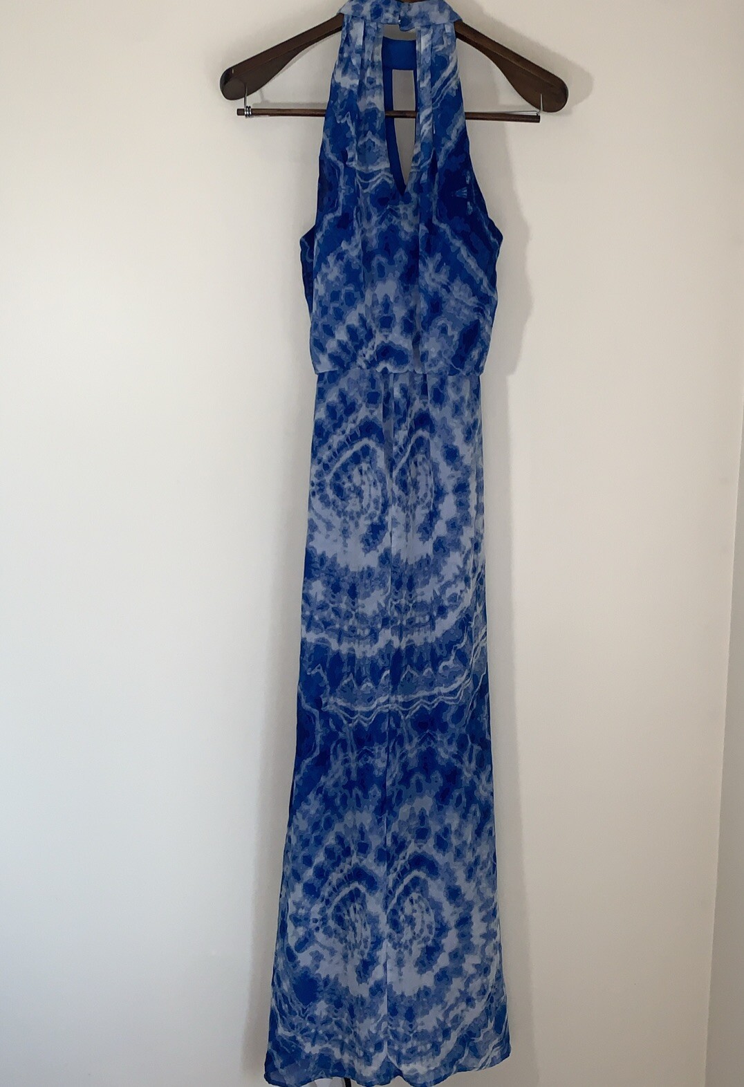 Bisou Bisou Maxi Dress Womens 2 Blue Muted Geometric Print Romantic Wedding