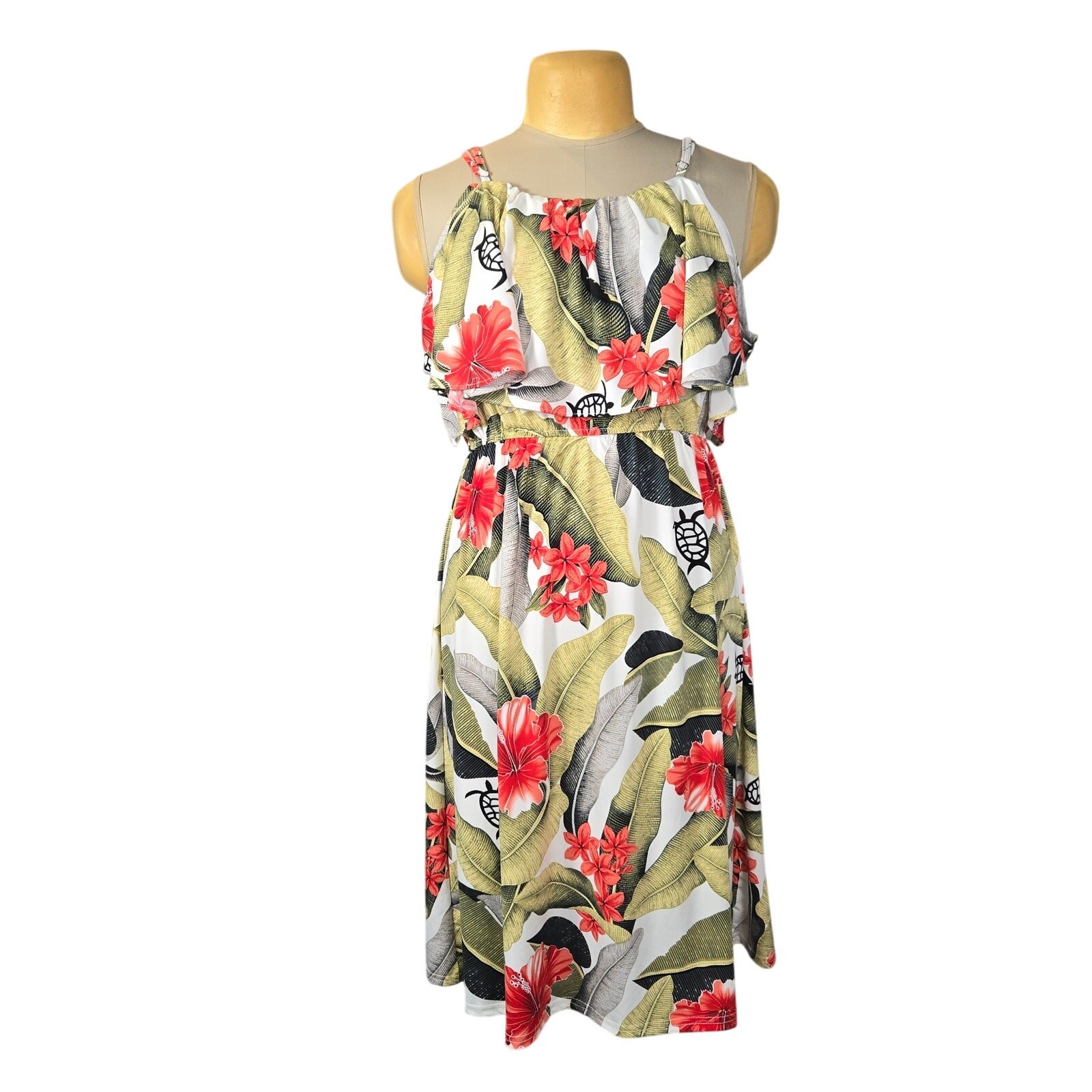 S&S Aloha Fashion Womens Midi Sundress Floral Hibiscus Turtles Stretch Vacation