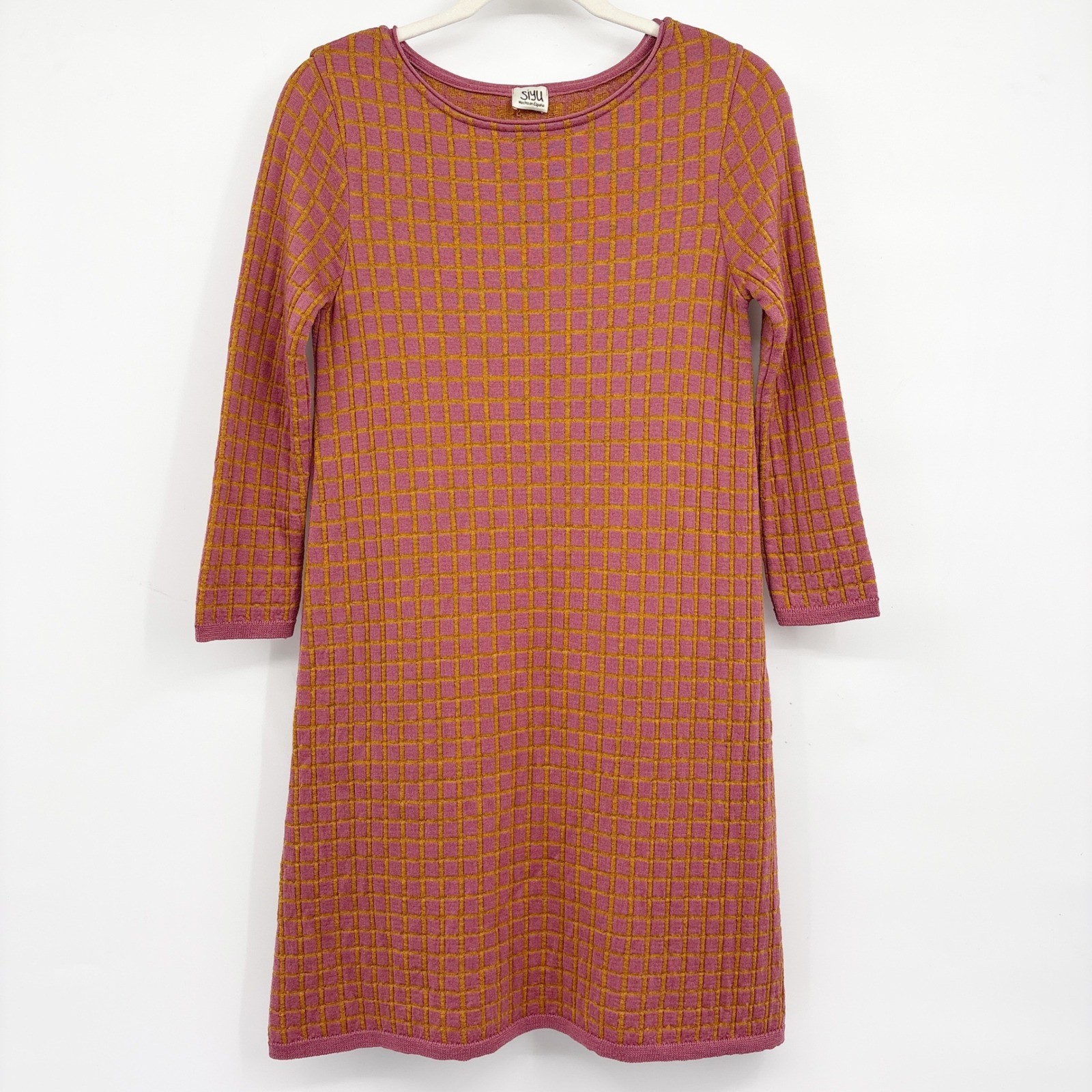 Siyu Womens Merino Wool Geometric Grid Mod Retro Knit Shift Dress Size M
