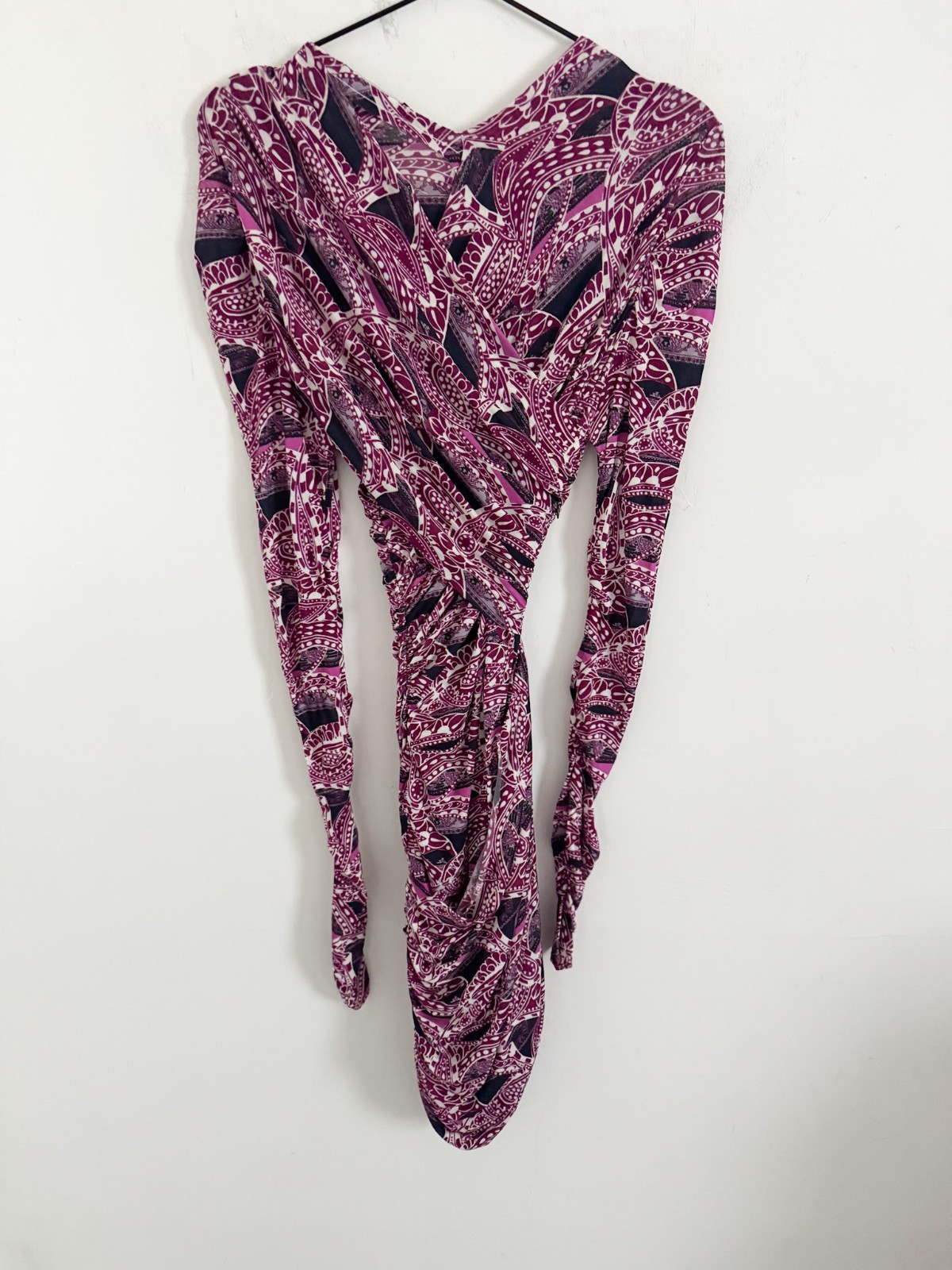 NEW Isabel Marant Ruched Magenta Paisley Jersey Dress EU 38