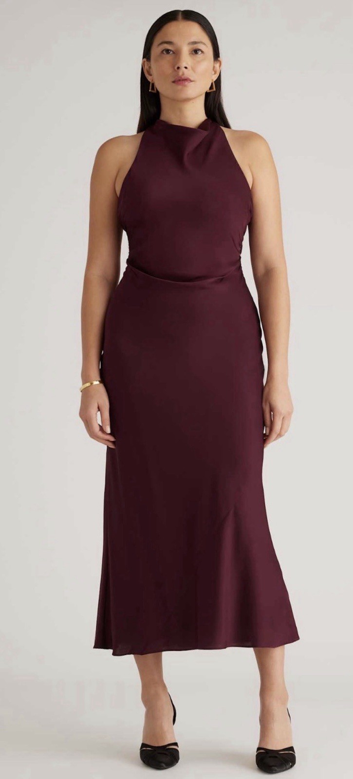 QUINCE Washable Mulberry Silk High Neck Midi Dress Wine Tasting Red sz.XS NWT