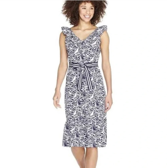 Vineyard Vines x Target Sun Dress sz 2X Sleeveless Blue White Rough Seas w Belt