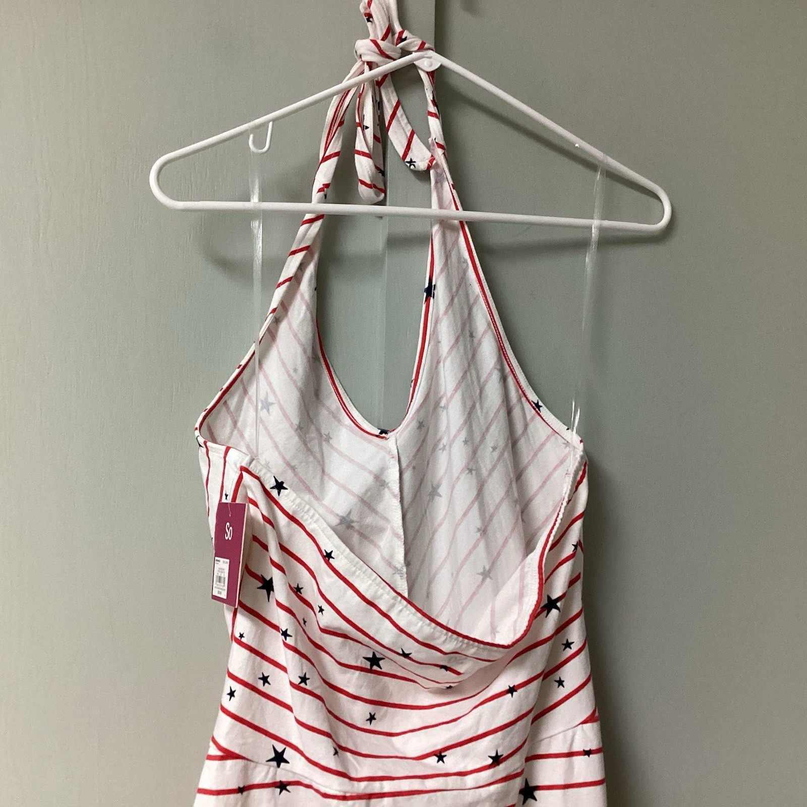 NWT SO Kohl’s Sz Large Juniors Halter Mini Dress Stretch Americana Patriotic 4th