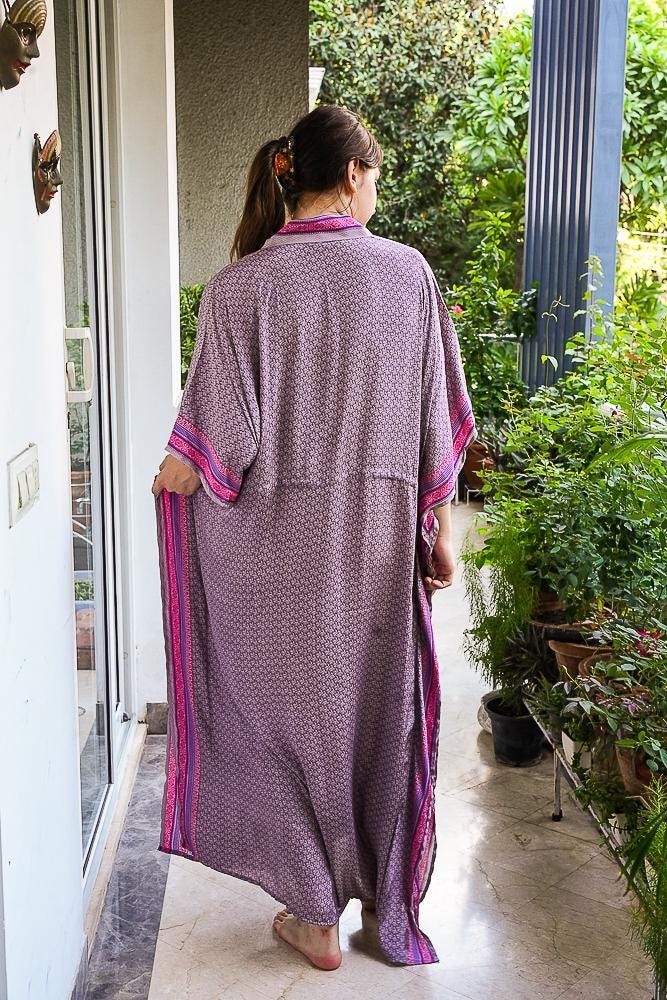 Silk Brown Kaftan / Handmade Flowy Maxi Dress / Resort Wear Outfit PS MFN1050