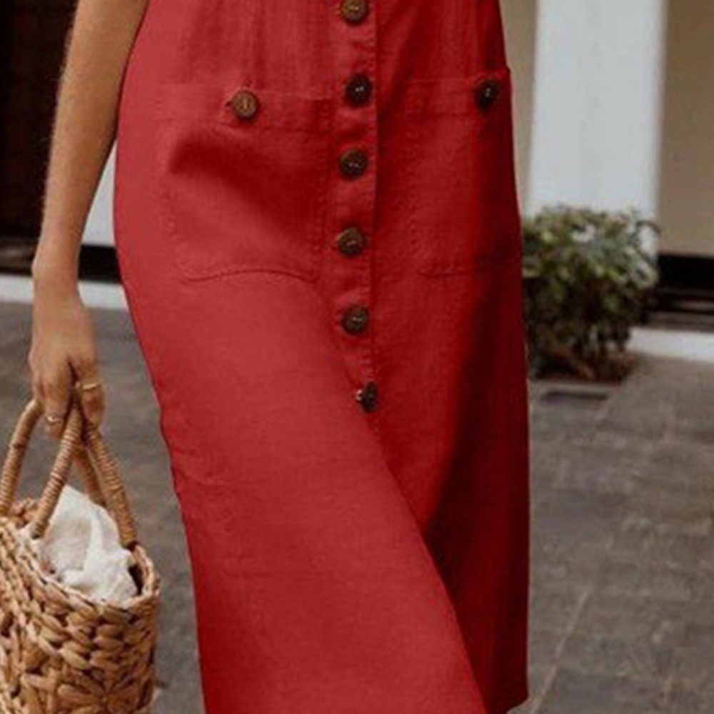 Womens Sleeveless Button Down Midi Shirt Dress Ladies Summer Holiday Sundress