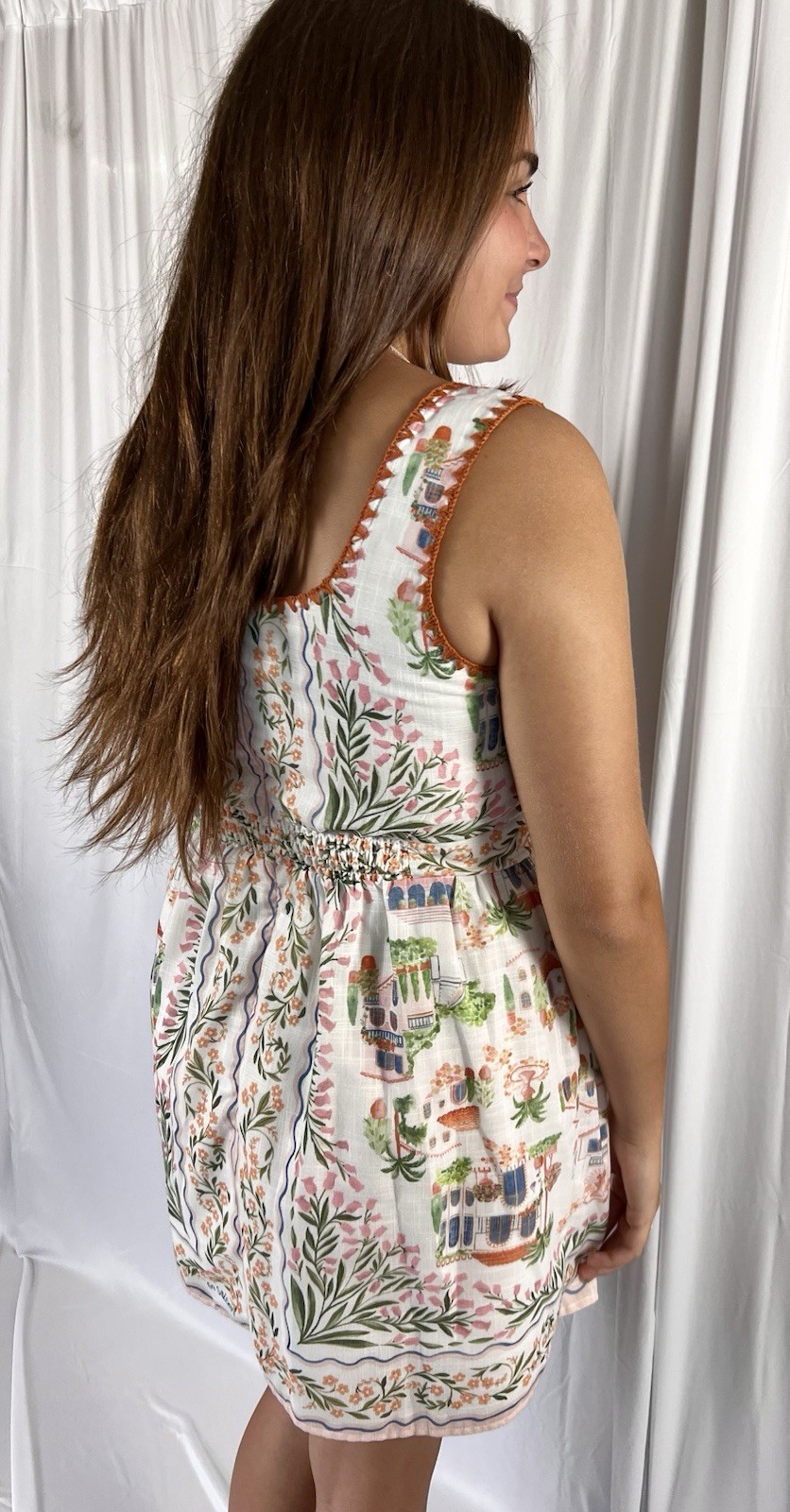 🔥NWOT En Saison Alaia Scarf Print Mini Dress Ivory Terracotta Medium
