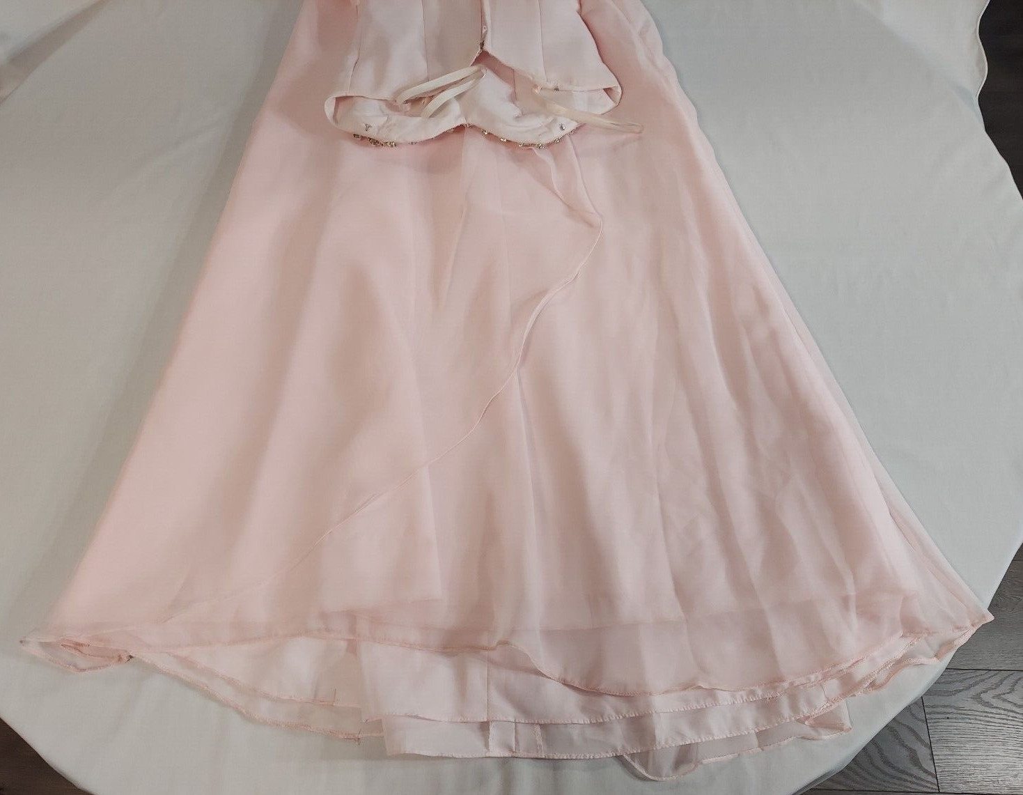 Mori Lee By Madeline Gardner Light Pink With Pearls Long Formal Dress, Size 3/4