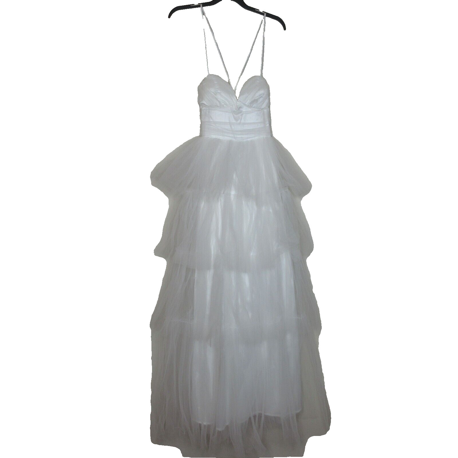 NWT A Seania Women’s White Tulle Layered A Line Sleeveless Maxi Gown S B51