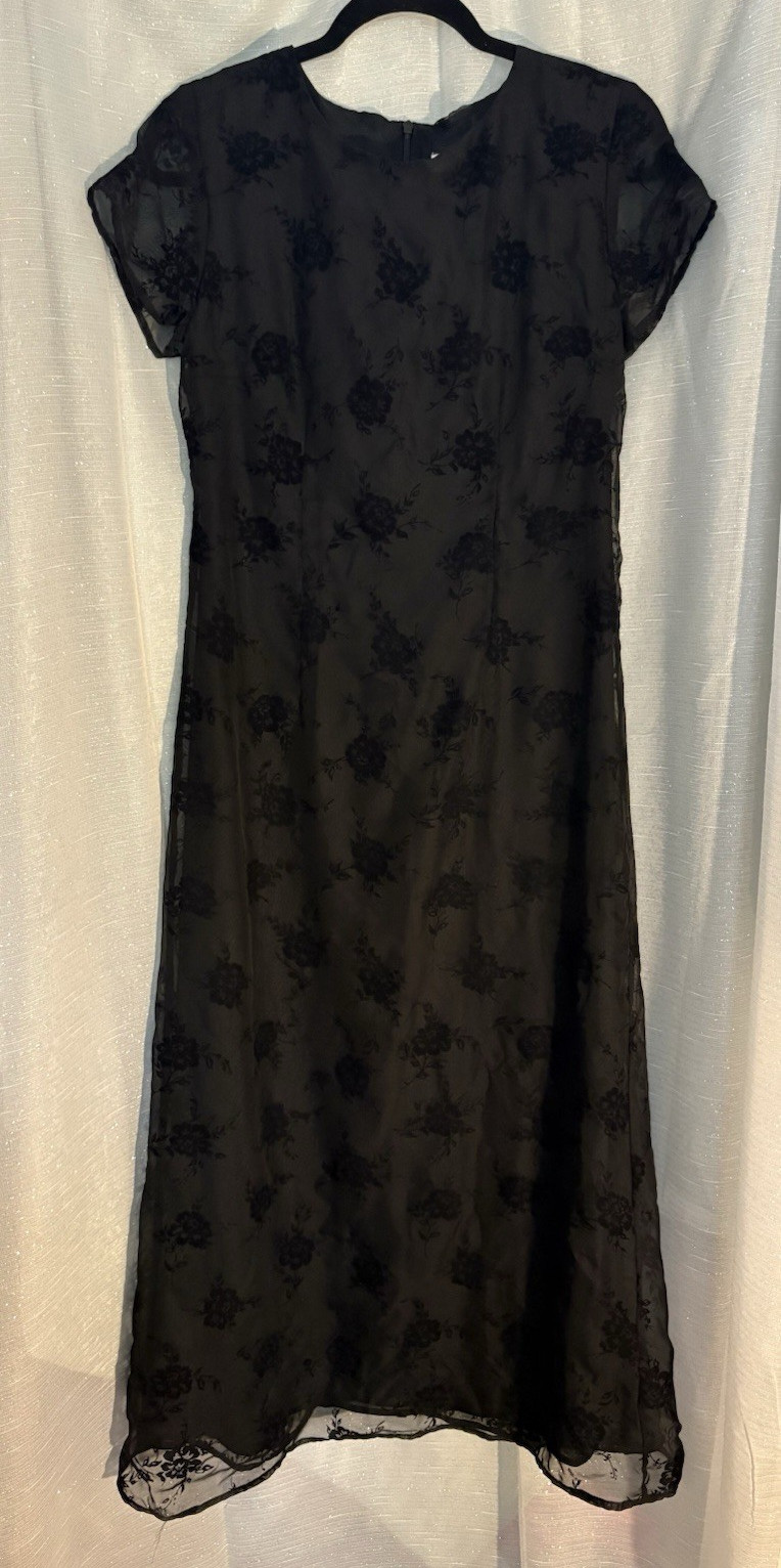 Whimsigoth Black Velvet Floral Overlay Maxi Dress Vintage 90s Practical Magic