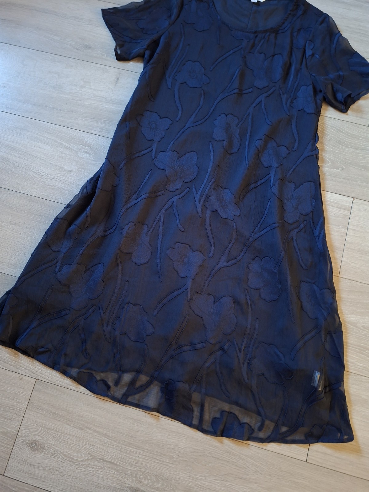MSGLAMOR Dark Blue Sheer Applique Flared Dress BNWT Party Evening Party UK10/12