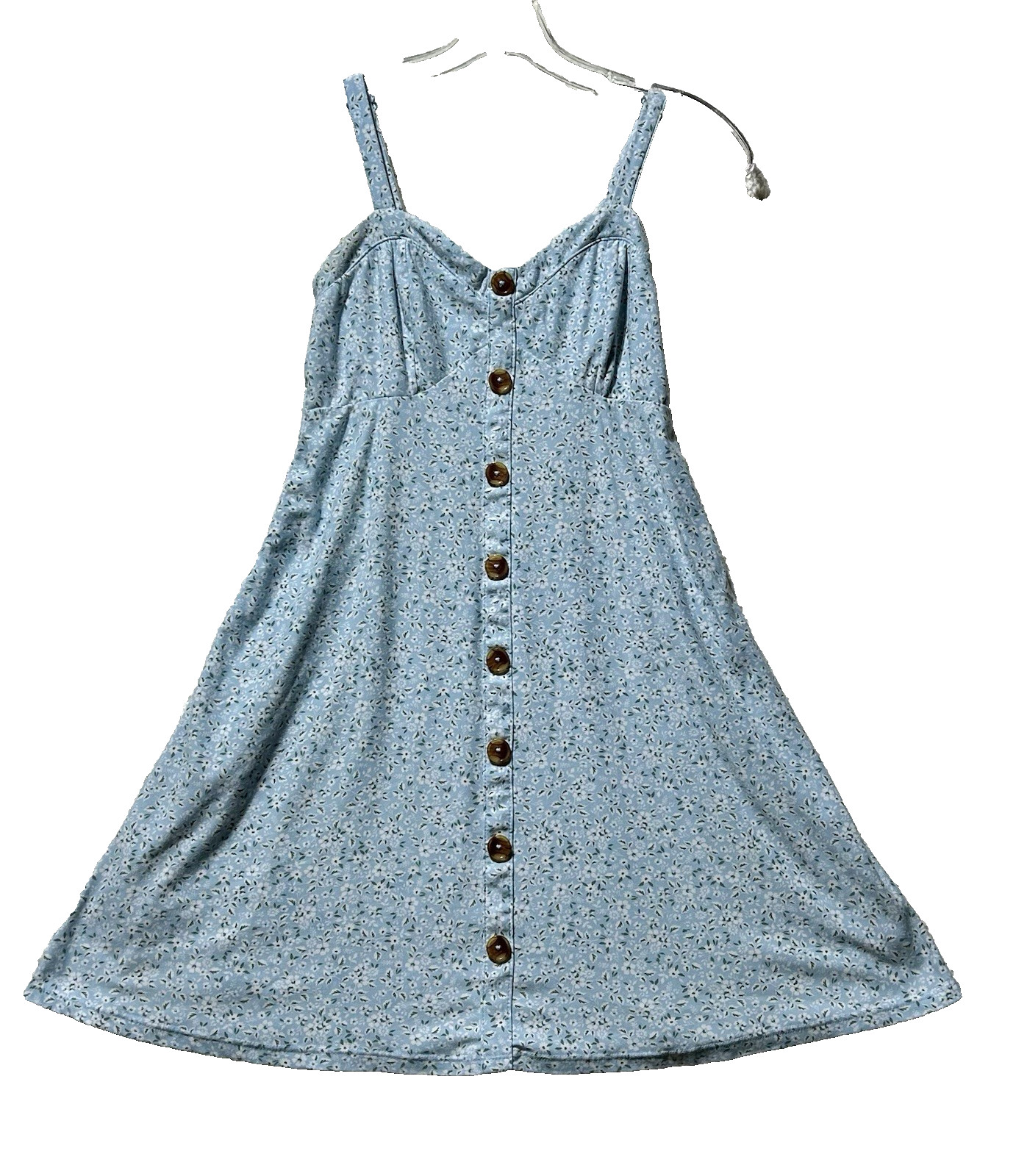 No Boundaries Juniors M Medium Mini Dress Strap Blue Floral Buttons Coquette